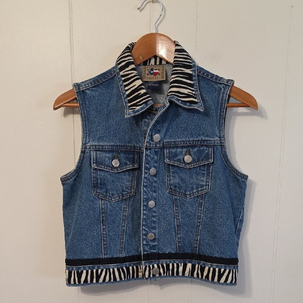 Vintage Don't Mess with Texas Denim Vest with Zebra Trim Trendy Cowgirl Womens S